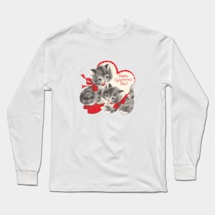 Valentine Kittens Red Bow Long Sleeve T-Shirt